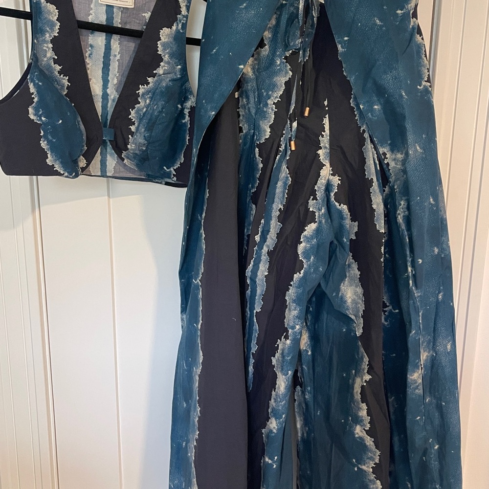Free People Blue and Black Tie-Dye Pants and Vest Set